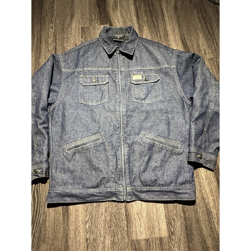 Vintage ROCAWEAR Denim Jean Jacket Mens Large Blue Button Up 90s Rap Hip Hop